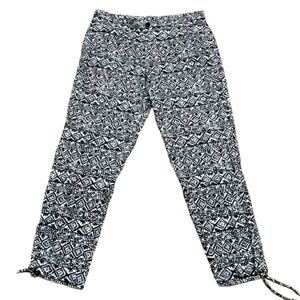 Ralph Lauren Black & White All Over Print W/ Ankle Cinch Ties Pants Women Sz 12